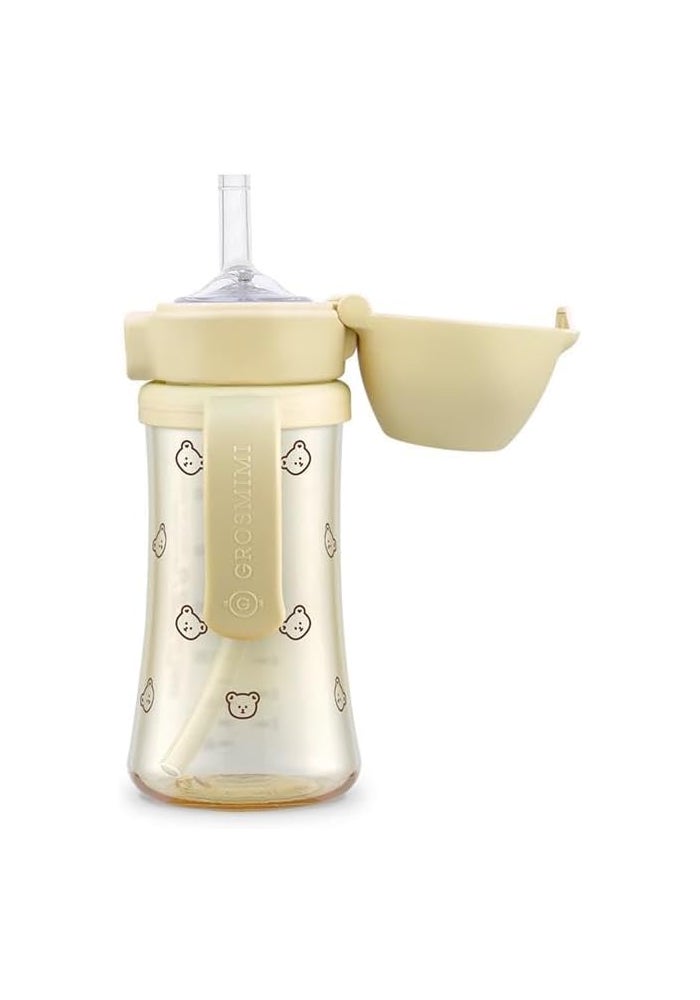 GROSMIMI Flip Top Spill Proof Sippy Cup, 10 oz, BPA Free, Stage 2 Straw for Toddlers (Bear) - Image 1